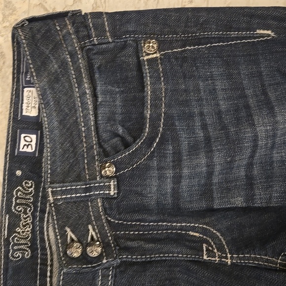 Miss Me Jeans Size 30 x 30 Denim Dark Boot Cut Rhinestone Pockets - Picture 8 of 16